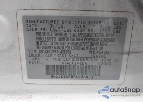 2015 Nissan Versa Note S Plus from USA, damaged, VIN 3N1CE2CP8FL428853